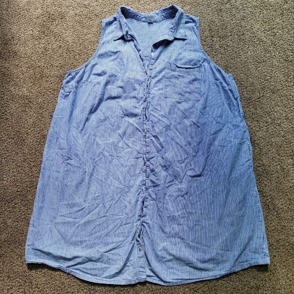 Old Navy Womens Sleeveless Sun Dress Button Down 3X Plus Blue White Striped Midi
